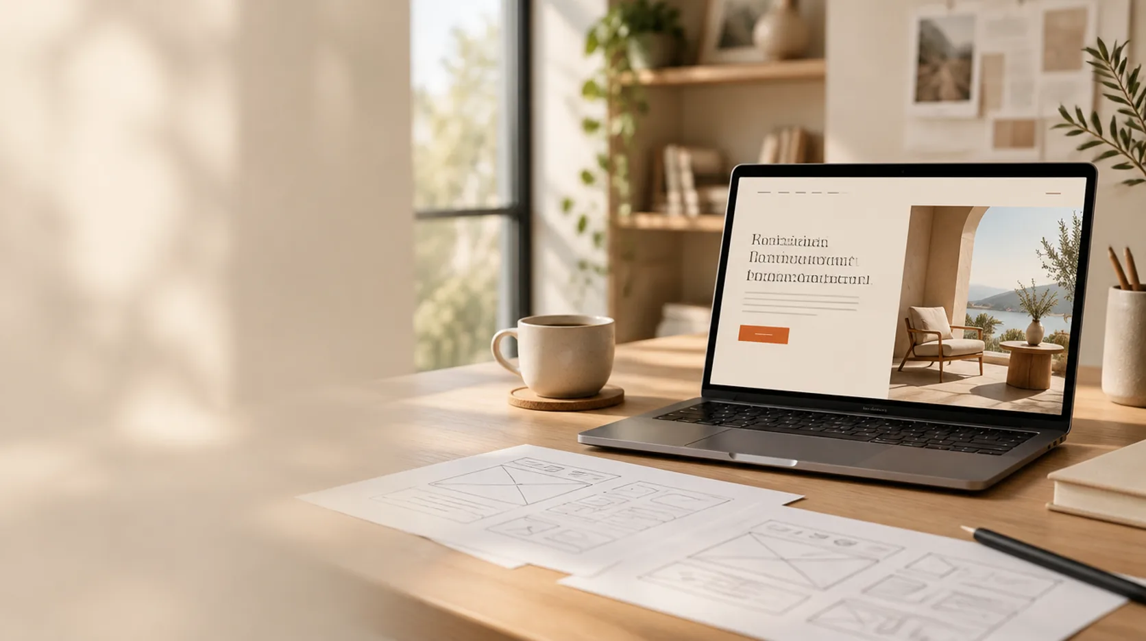 Laptop met een professionele website in een lichte studio